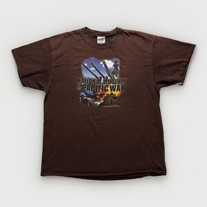 Vintage National Museum Pacific War Military T Shirt XL Brown Distressed Y2K Tee